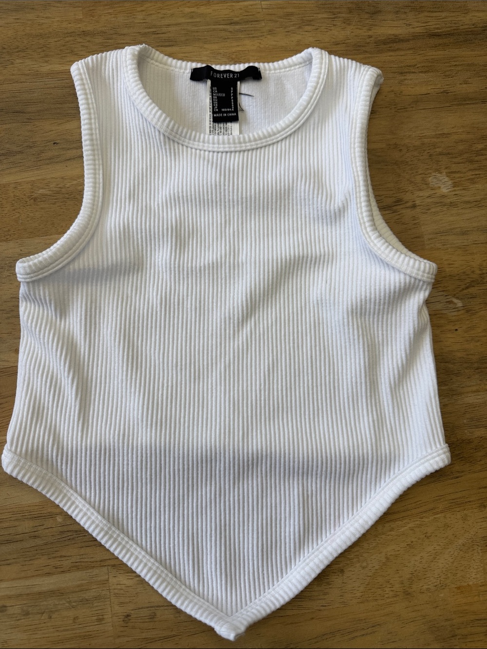 Forever 21 White Ribbed Pointed-Hem Tank
